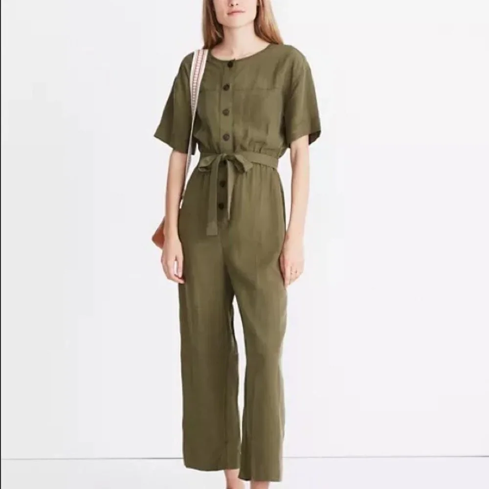 Madewell Green Short Sleeve Belted Jumpsuit Sz XS